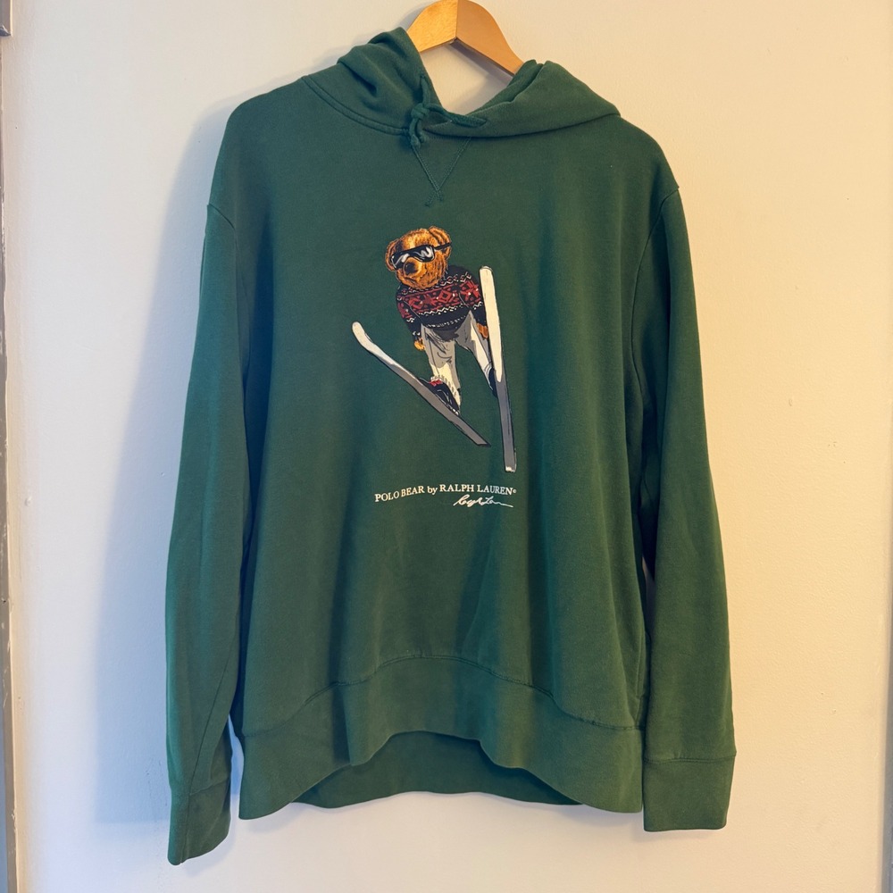 Polo Ralph Lauren Polo Bear Skiing Hoodie Green Mens XL Graphic Pullover